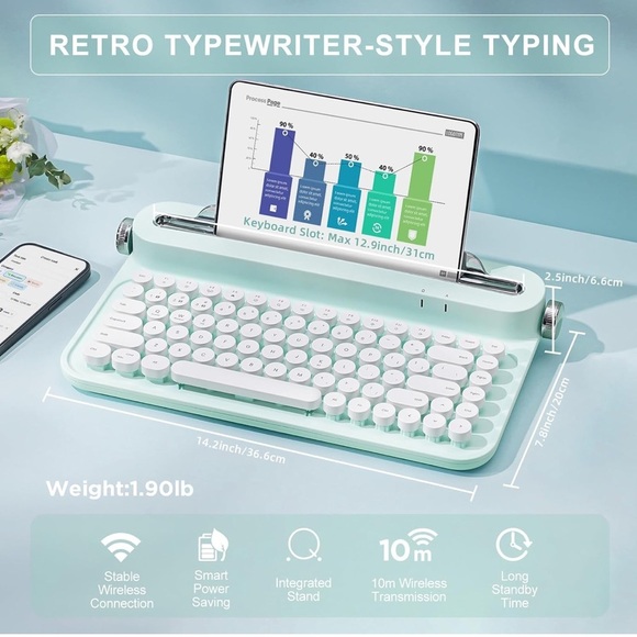 NIB Retro Wireless Typewriter Keyboard - Picture 12 of 12